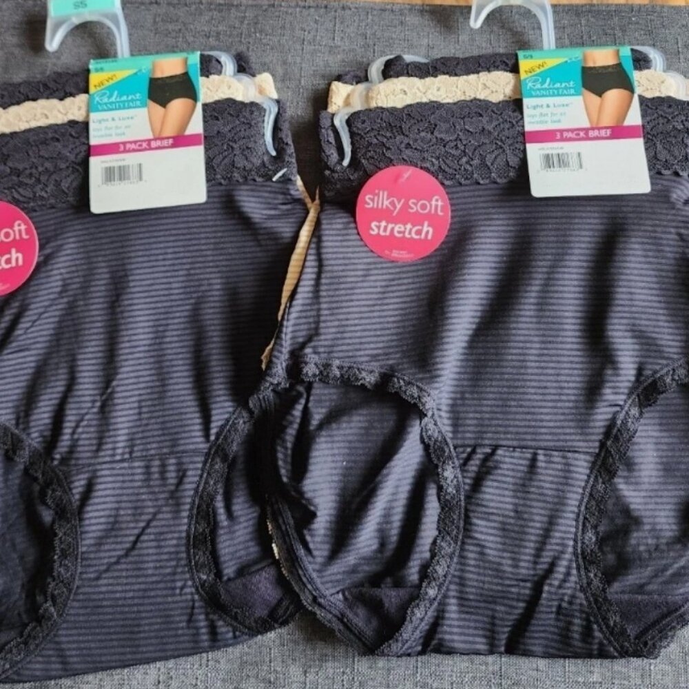 2 Vanity Fair Radiant Light & Luxe 3pk Briefs Size S/5  (6 briefs Total)